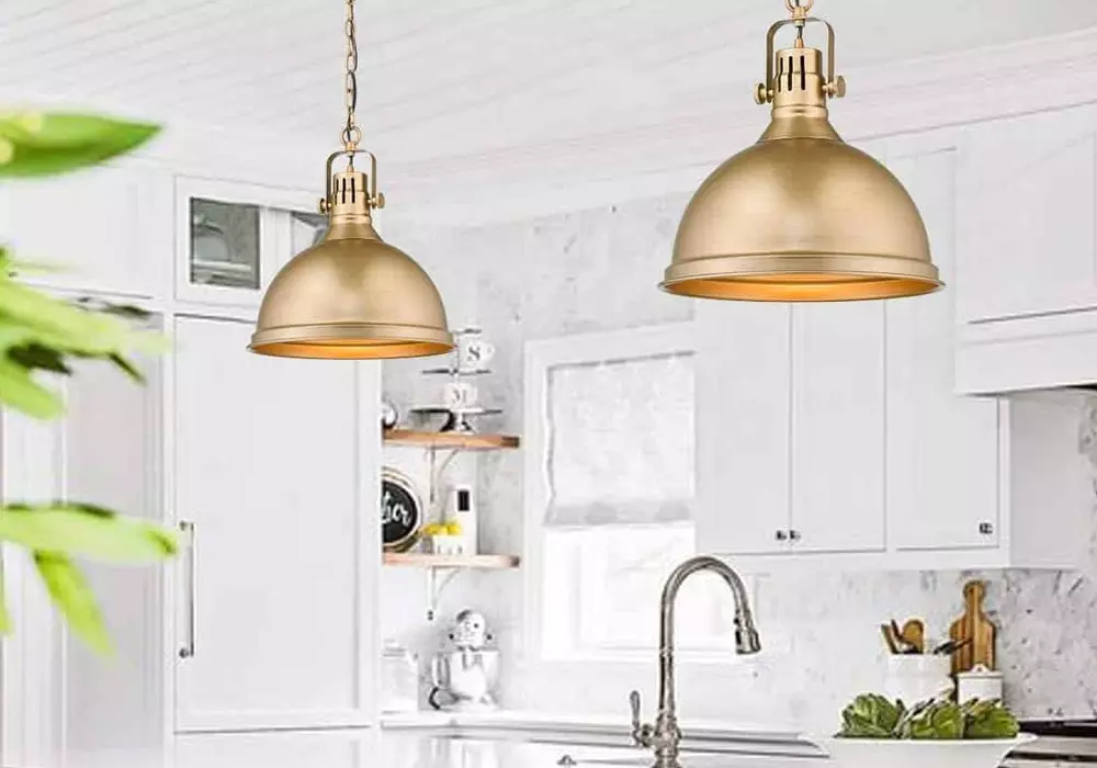 Stylish pendant lights above a kitchen island